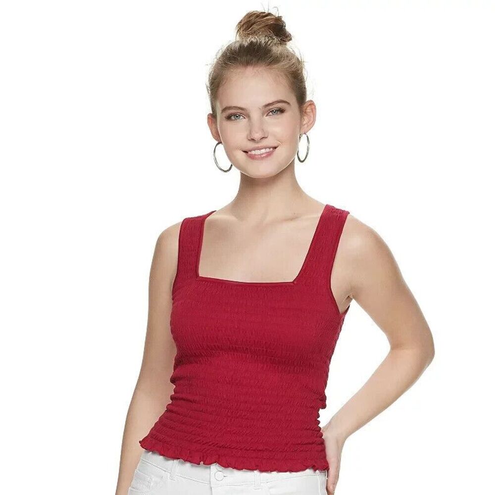 Candie's Smocked‎ Square Neck Babydoll Tank Red NWT
